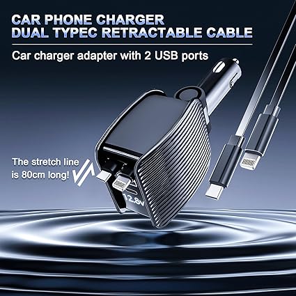 Retractable Car Charger with Fast Charging and Cable Management